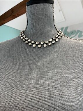 J. Crew Silver Double-Row Crystal Choker Necklace